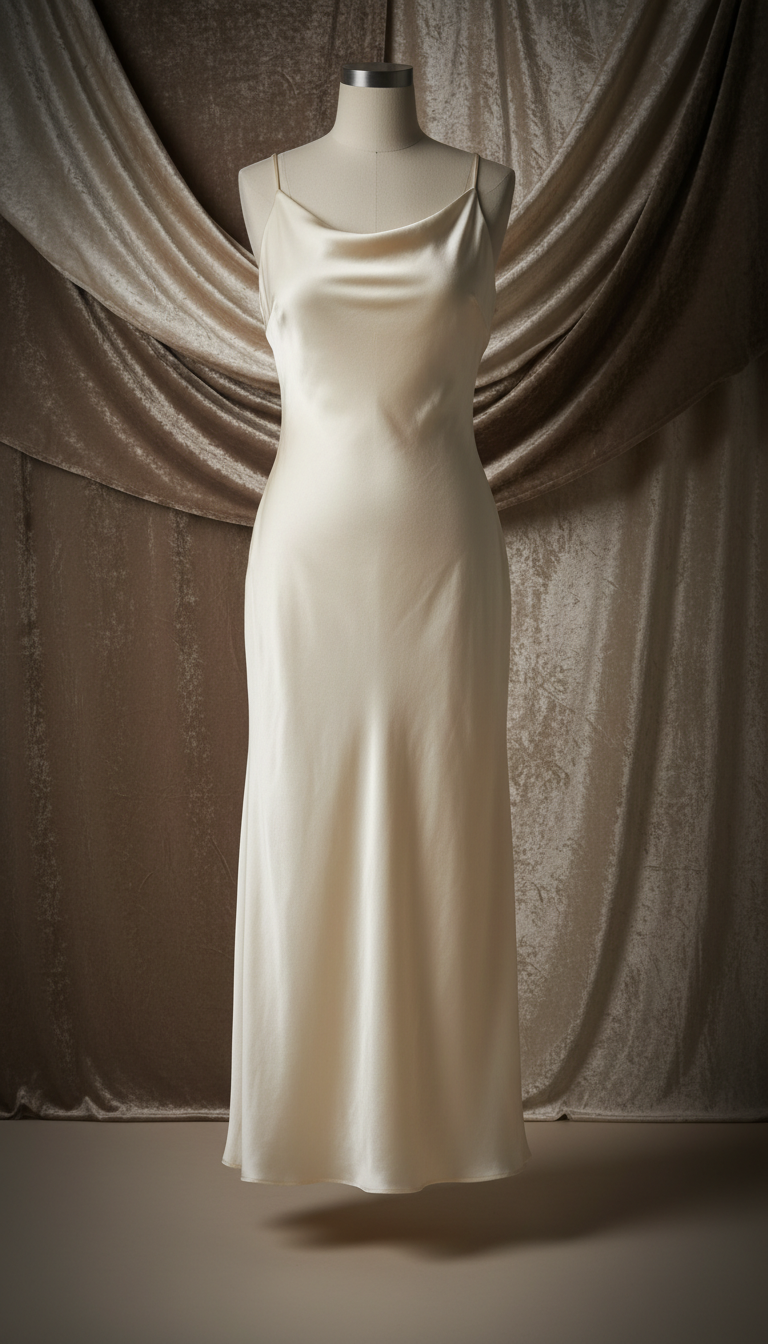 Silk Column Dress in Moonlit Cream