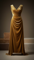 Robe drapée en velours or antique