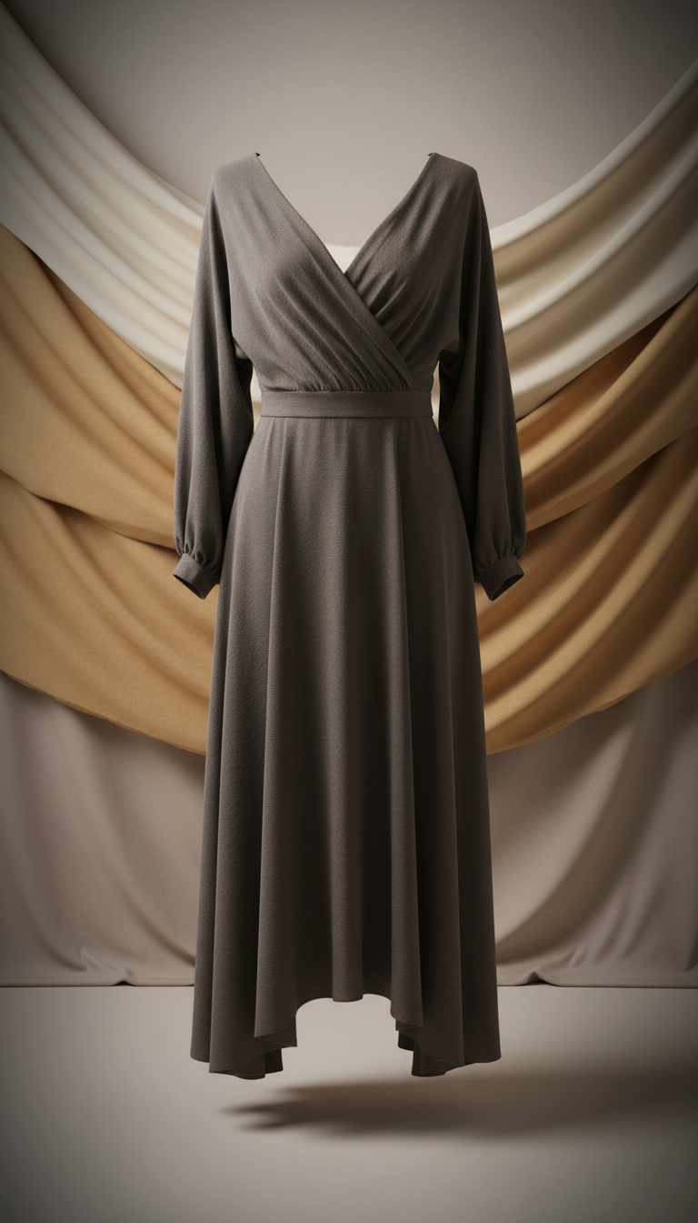 Crepe Wrap Dress in Deep Stone