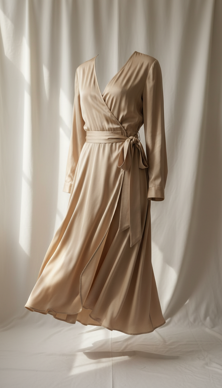 Champagne beige silk wrap dress