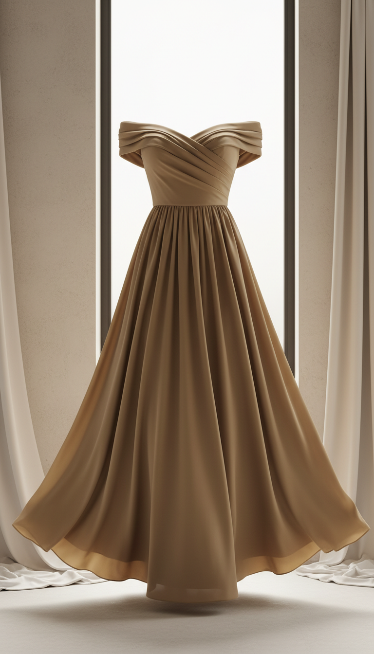 Truffle draped off-shoulder dress